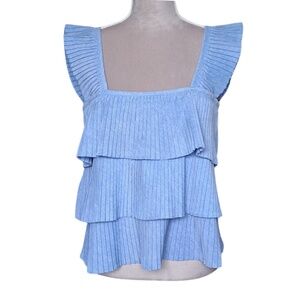 J.Crew Blue Pleated Tiered Ruffle Sleeveless Top Women’s Size M
